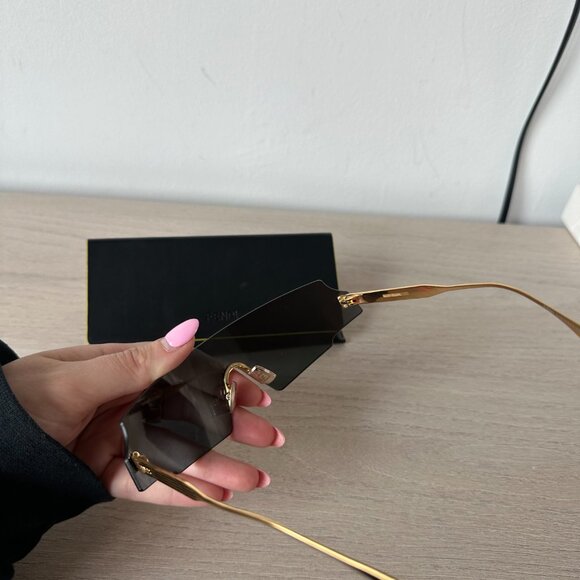 NWOT Fendi FF 0440/S Mirror Gold Sunglasses Rimless Frame Shield Shape - Picture 9 of 14